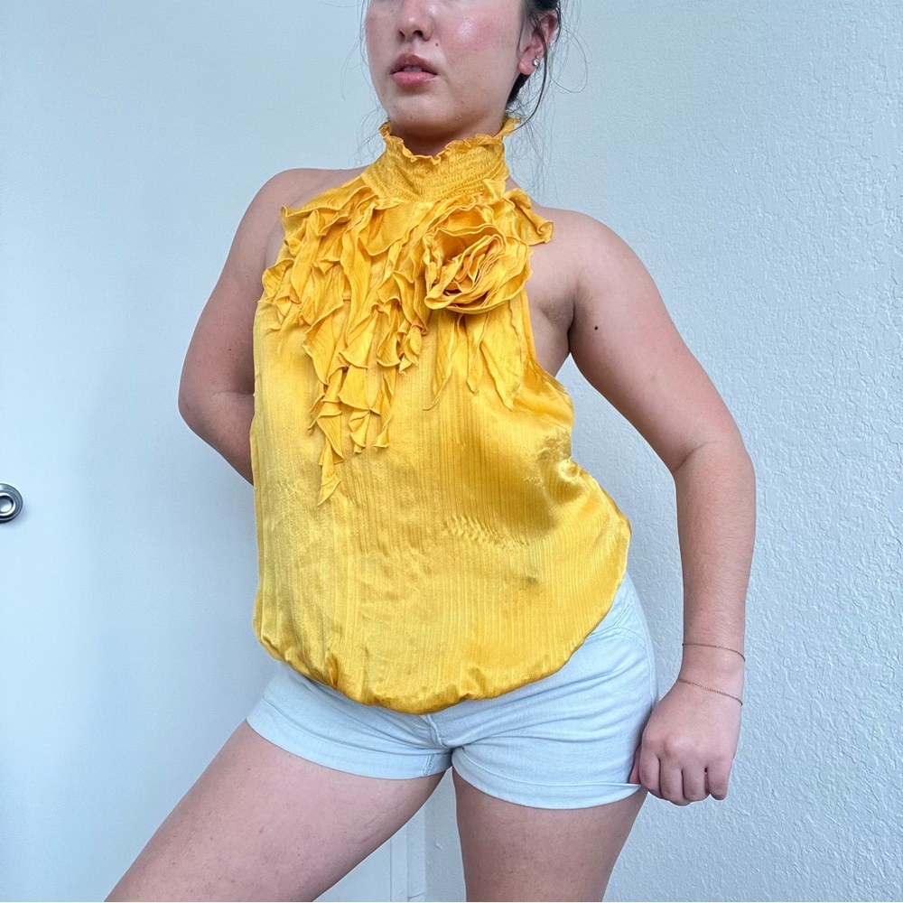 bebe Yellow Ruffled Blouse - Picture 3 of 8